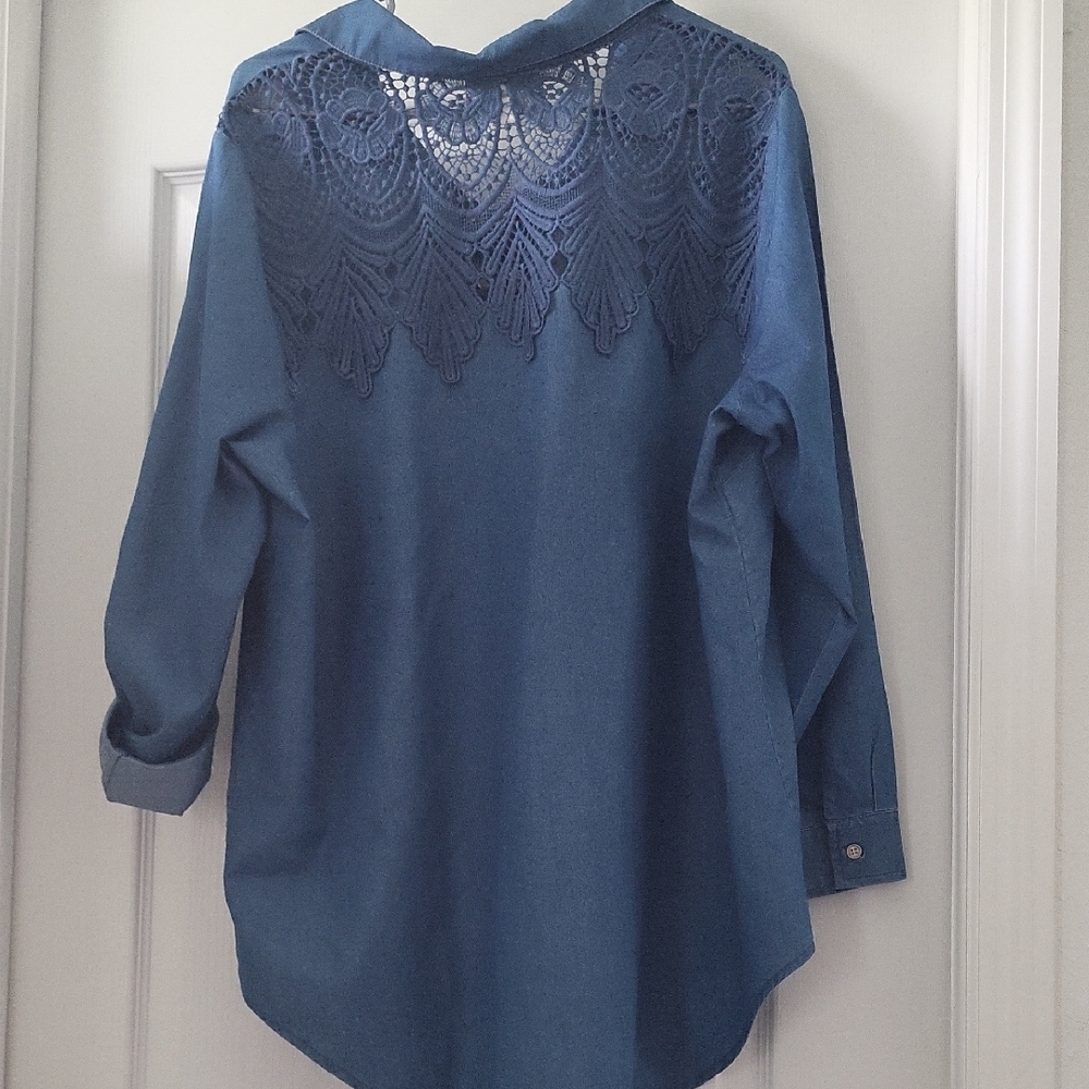 CJ Banks Western Style Blue Lace-Up Top - 1X